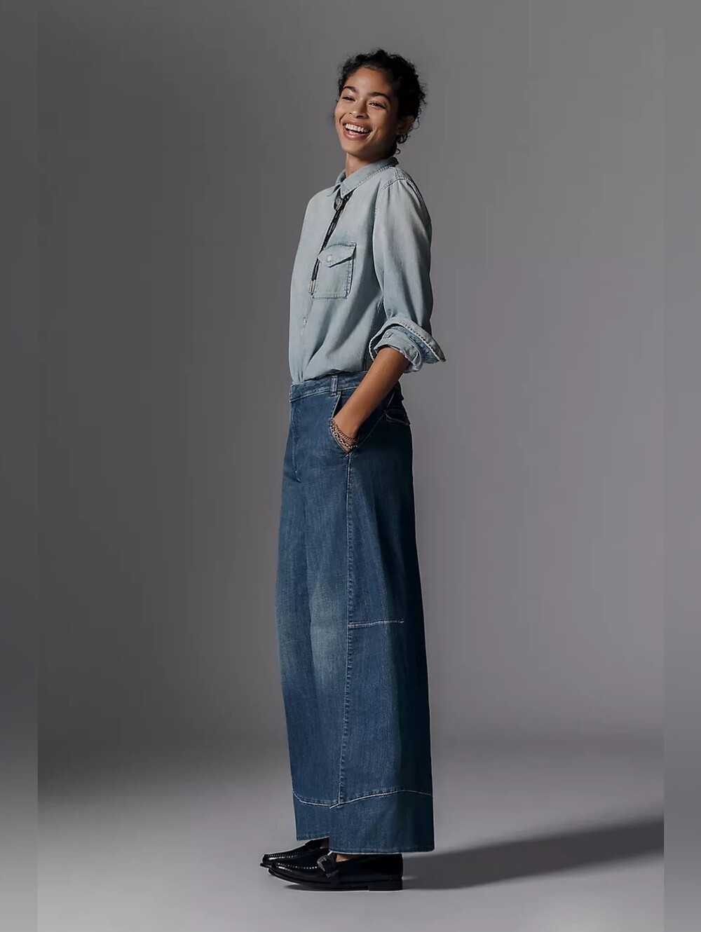 Anthropologie Pilcro Full Curve High-Rise Wide-Leg Jeans Blue Women's 32 Barrel - Picture 2 of 12